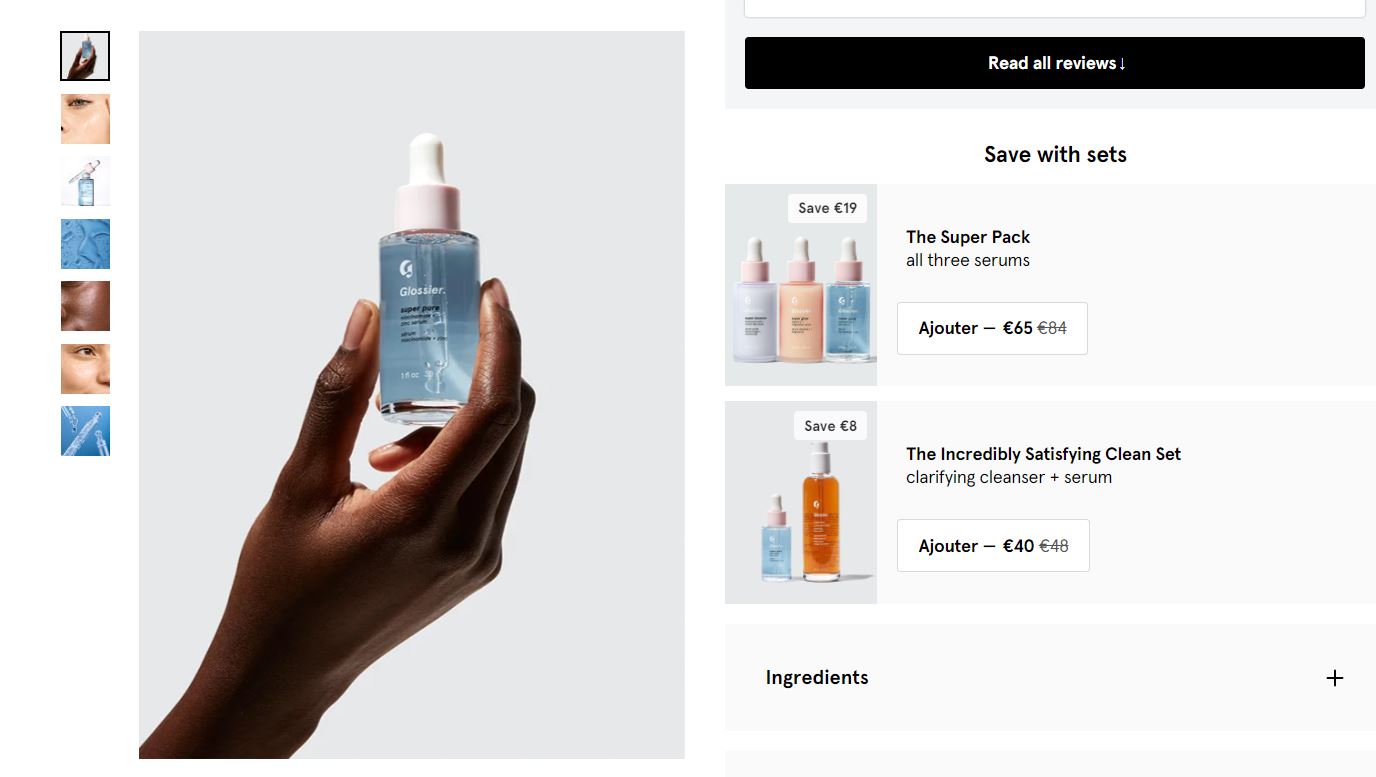 Taux de conversion e-commerce exemple Glossier